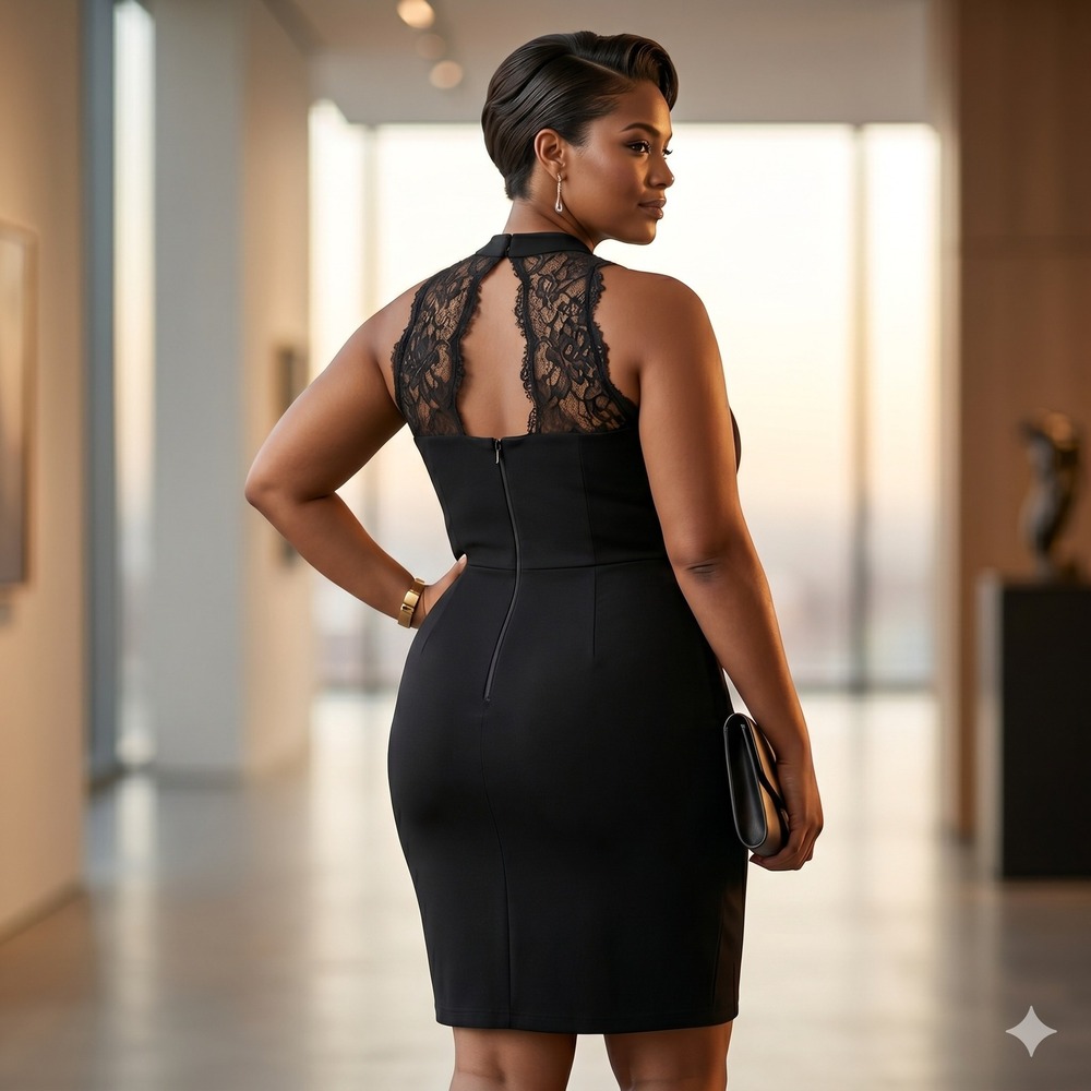 Lulus Black Lace Halter Neck Bodycon Cocktail Dress Womens XL Sleeveless Elegant